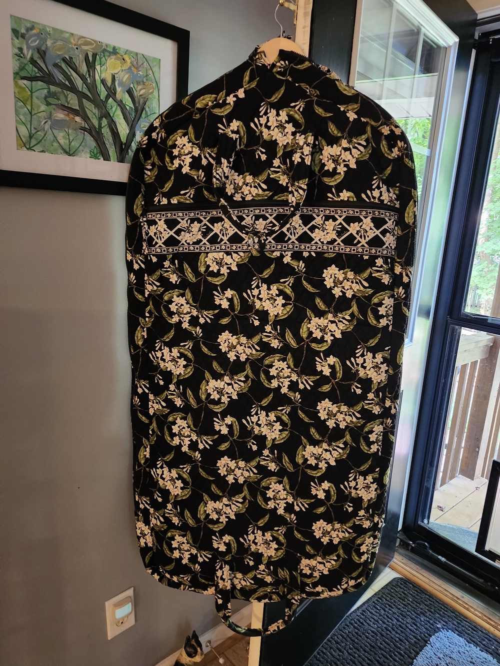 Vera Bradley Black Floral Travel Garment Bag with Ivory Blossoms